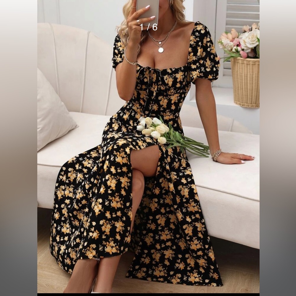 Shein Floral Split Thigh A-Line Dress 8/10